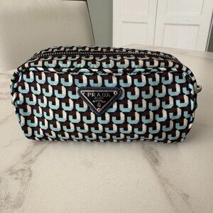 Prada Geometric Print Tessuto Nylon Mini Cosmetic Pouch - Blue/Brown 224